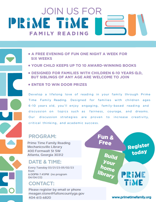 Prime Time Family Reading at Mechanicsville Library Fulton County